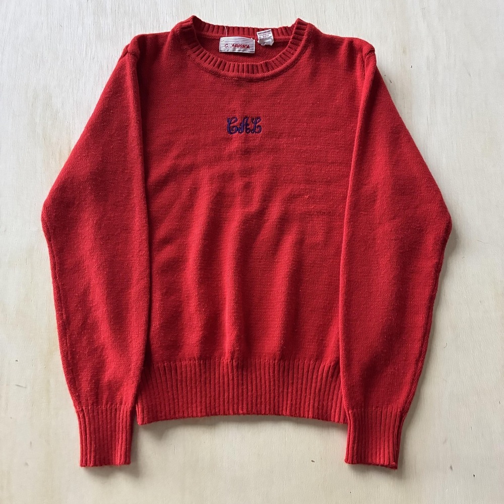 Vintage Charisma Sweater Womens Large Red Tight Knit Acrylic Crewneck Monogram